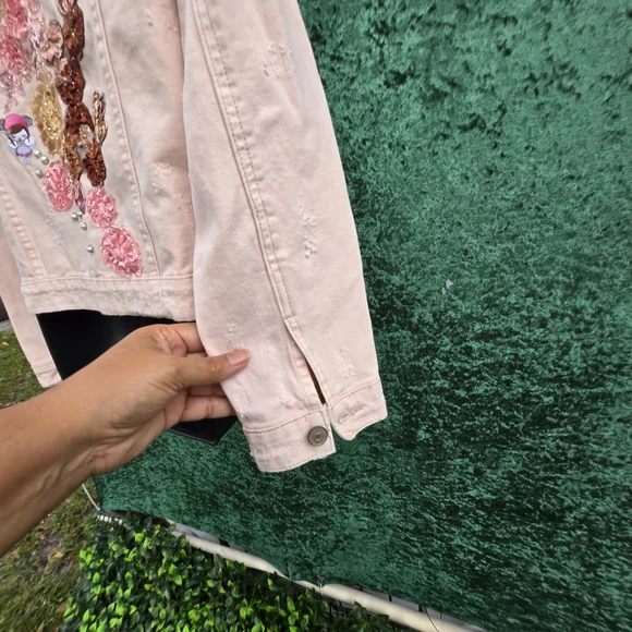 Lea & Viola Light Pink Embroidered Jean Jacket - Picture 8 of 12